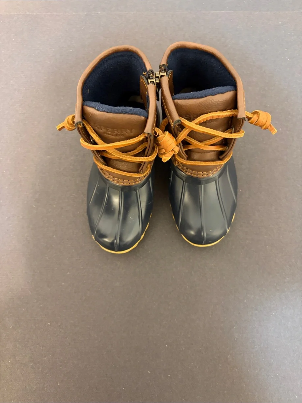 Sperry Kids Brown Leather and Navy Waterproof Duck Boots